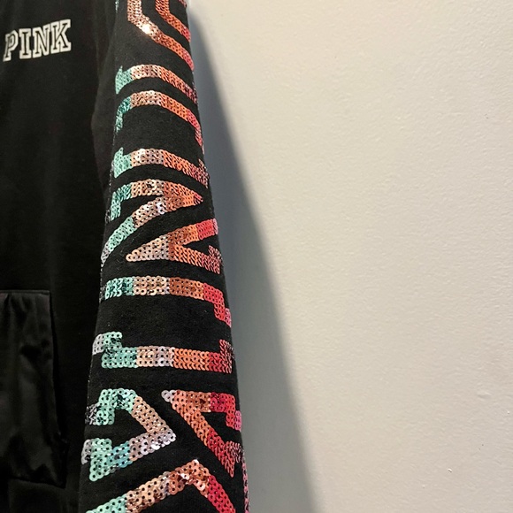Pink VS sweatshirt with holographic glittery sequins and hoodie - Picture 9 of 16